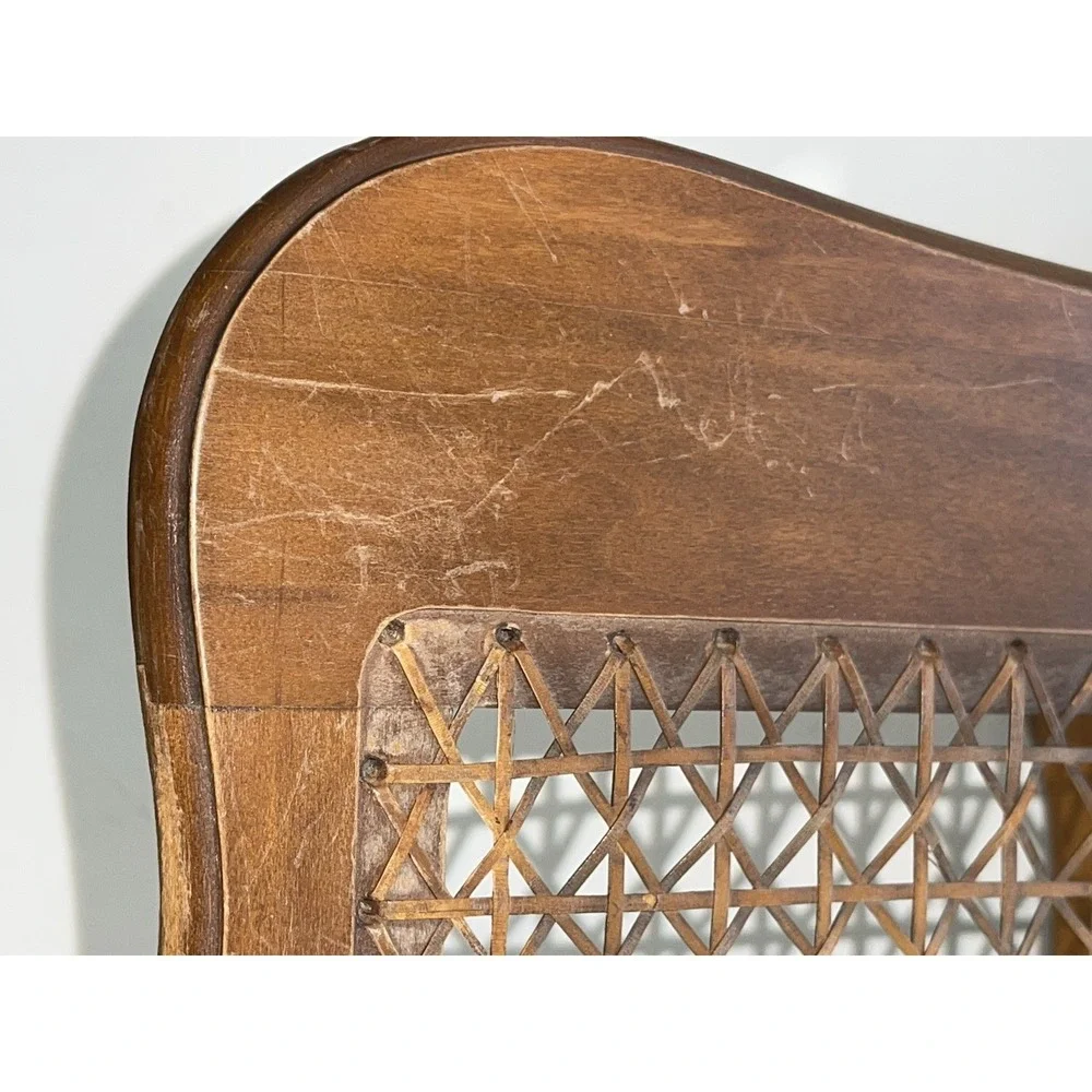 Vintage German STIL Wood Wall Shelf With‎ Coat Hooks Rattan/Cane Shelf READ